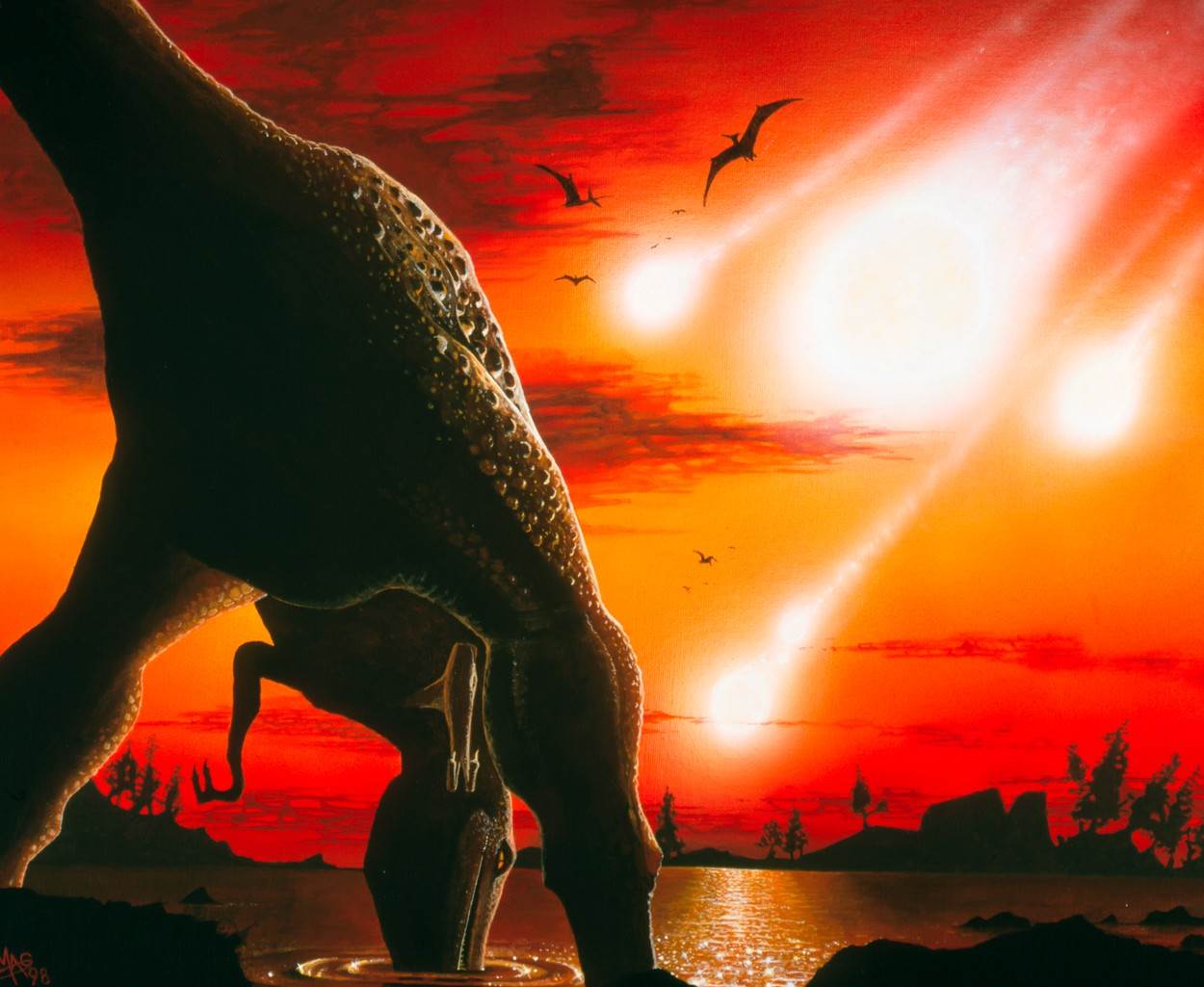  tyrannosaurus;asteroid;strike;impact;artwork;cretaceous;dinosaur;extinction;tyrannosaur;meteor;death;of;dinosaurs;mass;k;t;palaeontology;paleontology;animal;animals;kt;event 