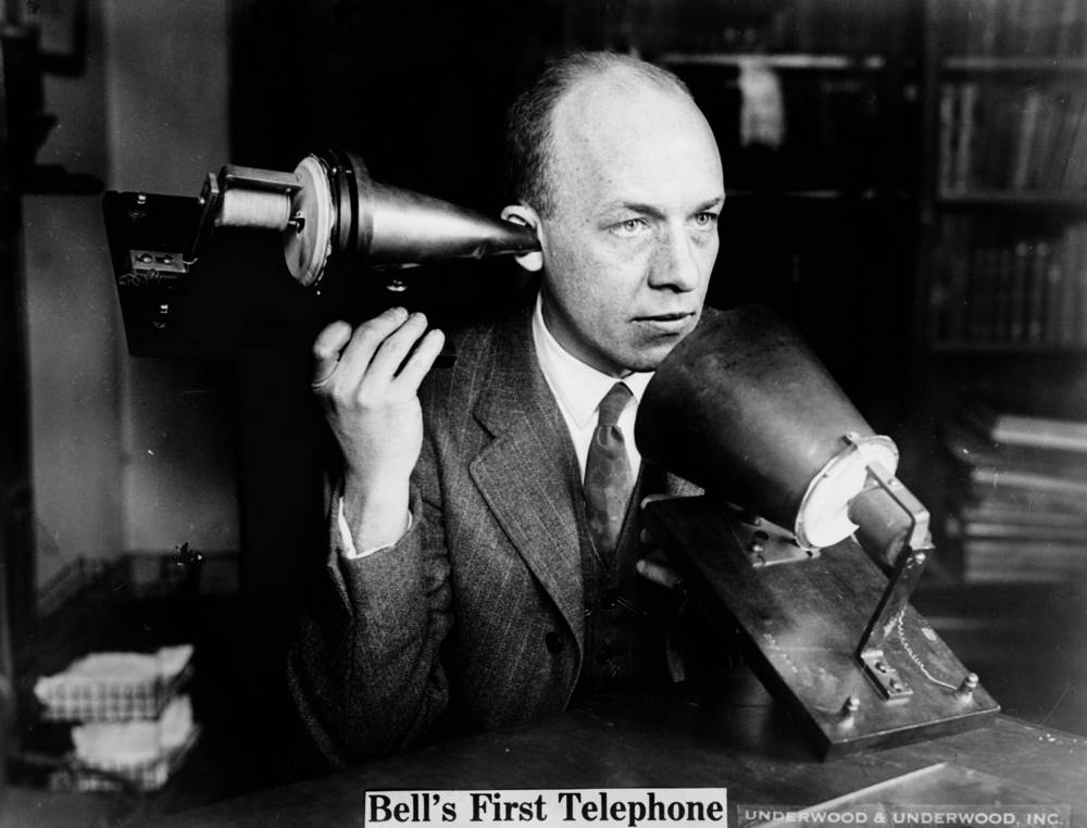  Bell's first telephone. Publicity photo ca. 1915-1925.jpg 